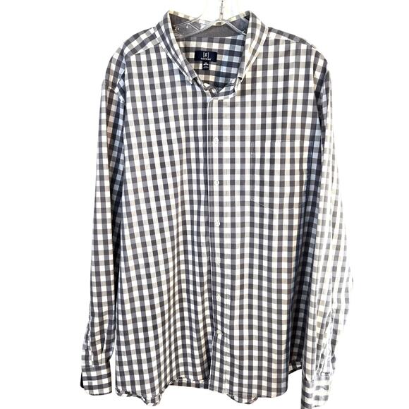 George Men's Shirt 2XL 50 52 Dress Button Down Top Gray White Check Neck 19 - Picture 1 of 7